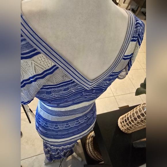 Bebe Women's Lace Trim Stripe Print Wave Knit Crochet Maxi Dress S - Picture 7 of 10